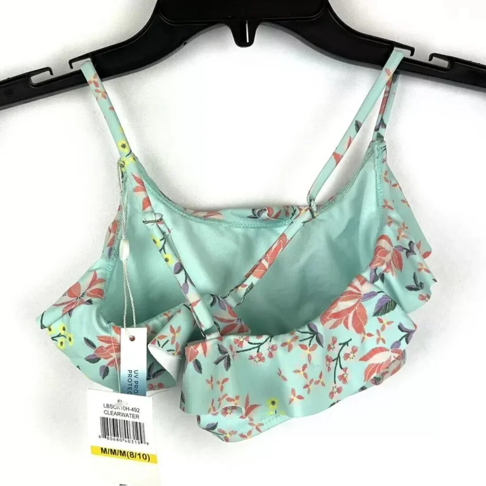 Lucky Brand Girl’s Blue Floral Ruffle Bikini Top Size M
